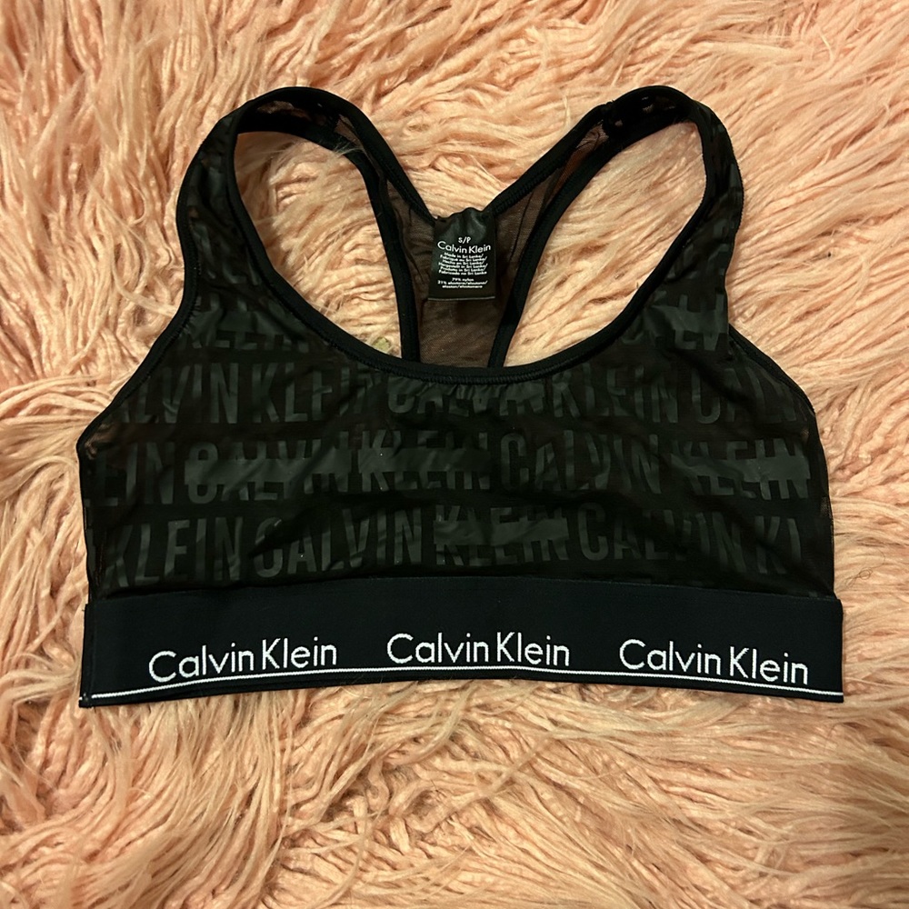 Mesh Calvin Klein logo bra in black